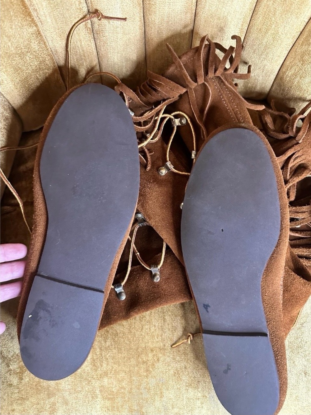 Vintage Minnetonka Women’s Tall Lace Up Moccasin Boots Size 12 Brown Suede Boho - Picture 9 of 11